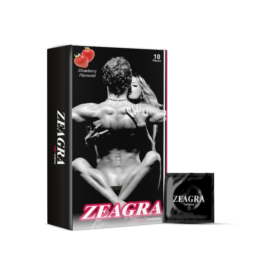 Zeagra Dotted Condoms - Strawberry Flavour | 10 Pcs Box